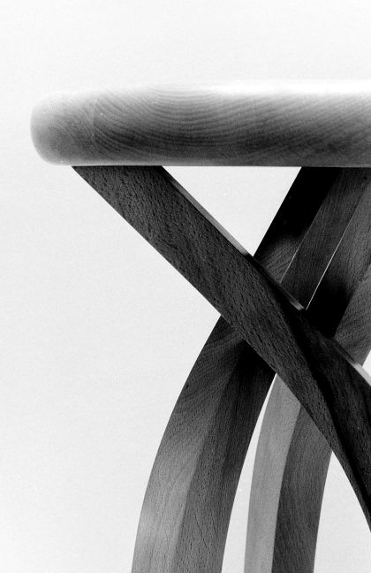 Wooden Stool with three curved legs