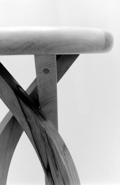 Wooden Stool with three curved legs