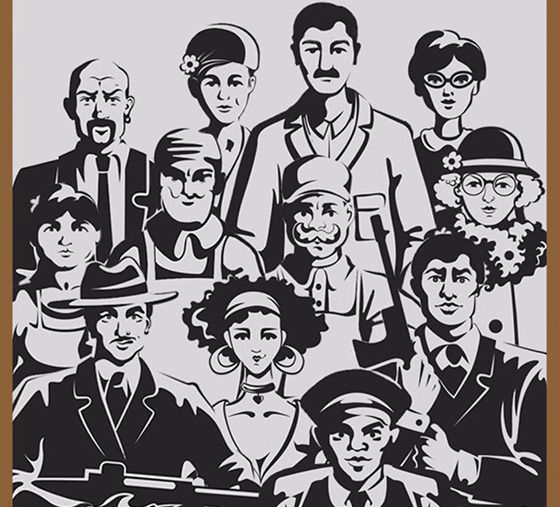 Montage of characters for Caught Red Handed game based on illustrations by 