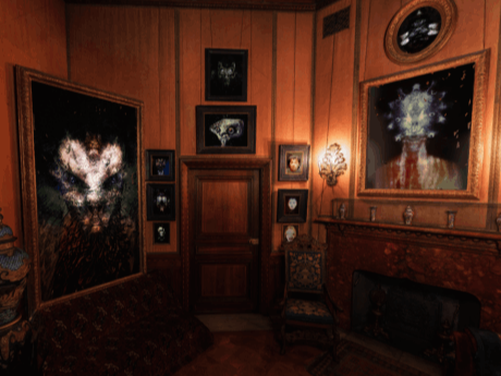 Room with lots of hanging pictures